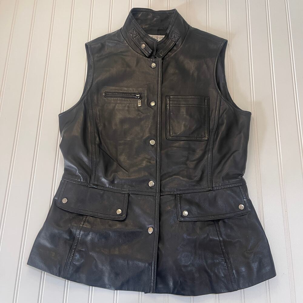 Vintage Talbots Collection Leather Vest Moto Bikercore Grunge Size Womens 6